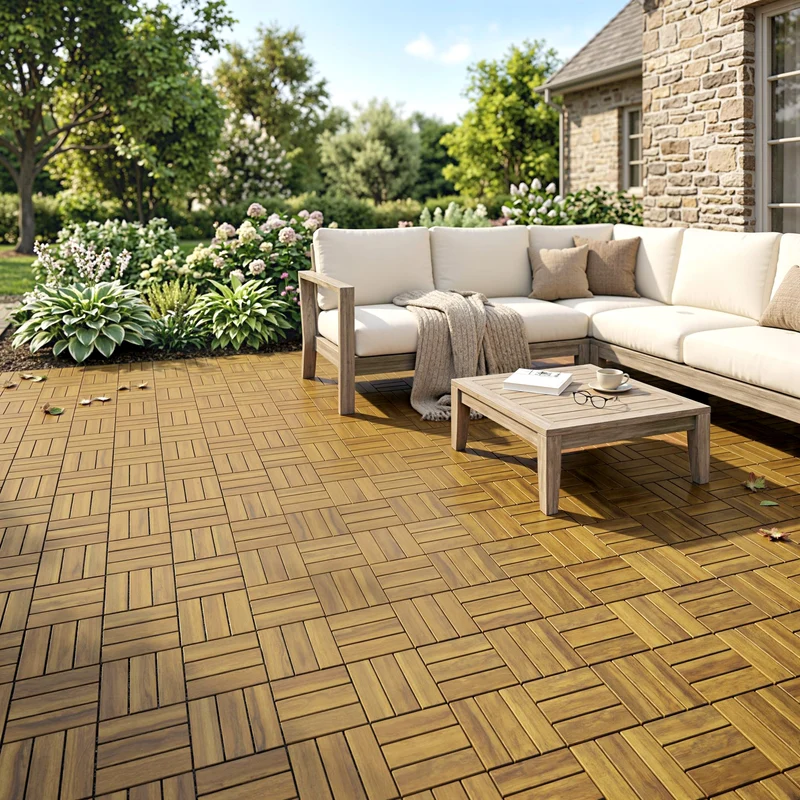 Outsunny Set De 10 Piezas Baldosas De Exterior De Madera 31x31 Cm 0,91m² Natural