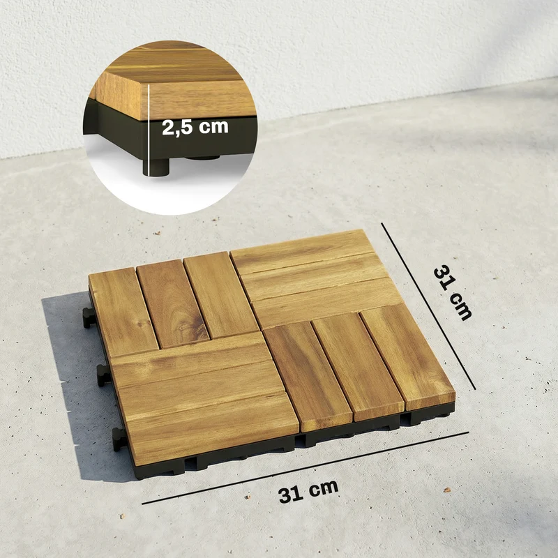 Outsunny Set De 10 Piezas Baldosas De Exterior De Madera 31x31 Cm 0,91m² Natural