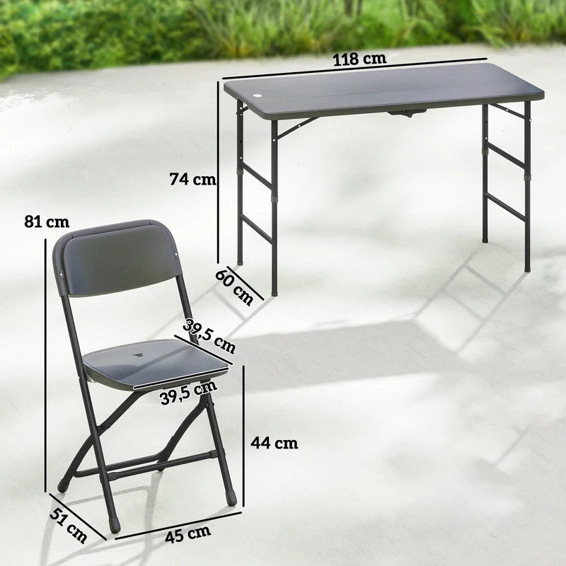 Outsunny Conjunto De Mesa Y Sillas Jardín Plegable 5 Piezas Con Mesa Ajustable