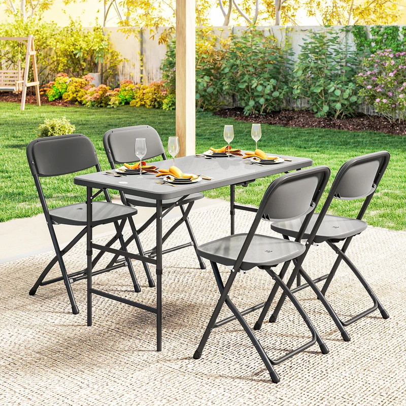 Outsunny Conjunto De Mesa Y Sillas Jardín Plegable 5 Piezas Con Mesa Ajustable