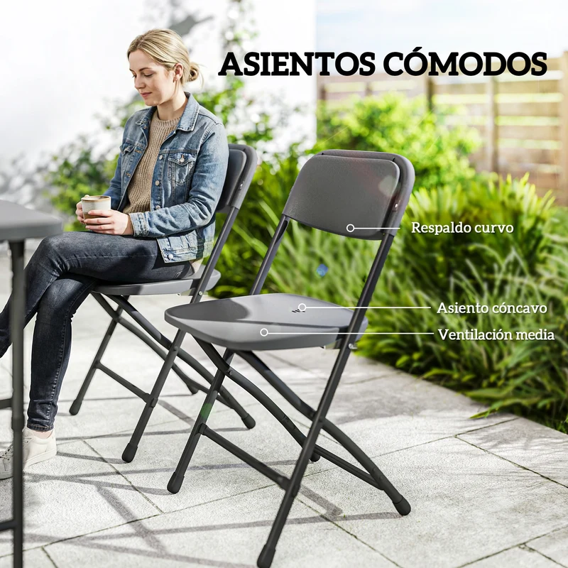 Outsunny Conjunto De Mesa Y Sillas Jardín Plegable 5 Piezas Con Mesa Ajustable