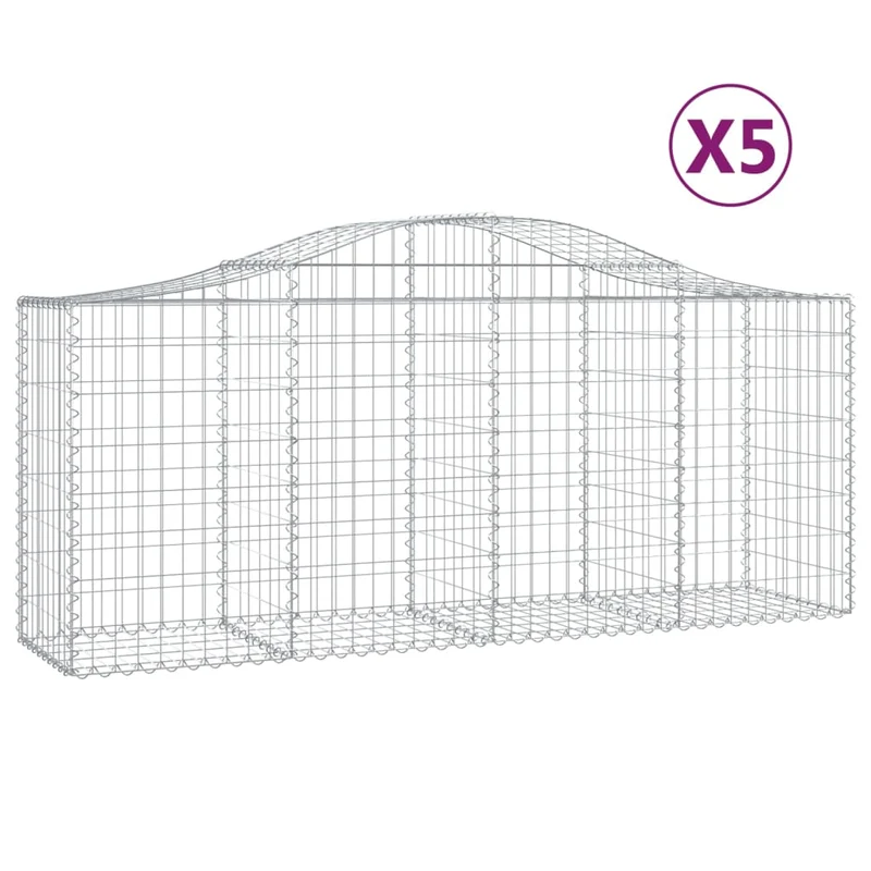 Cestas De Gaviones 5 Uds Forma De Arco Hierro 200x50x80/100 Cm