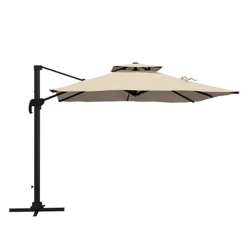 Outsunny Sombrilla De Jardín Inclinable 300x300 Cm Parasol De Aluminio Caqui