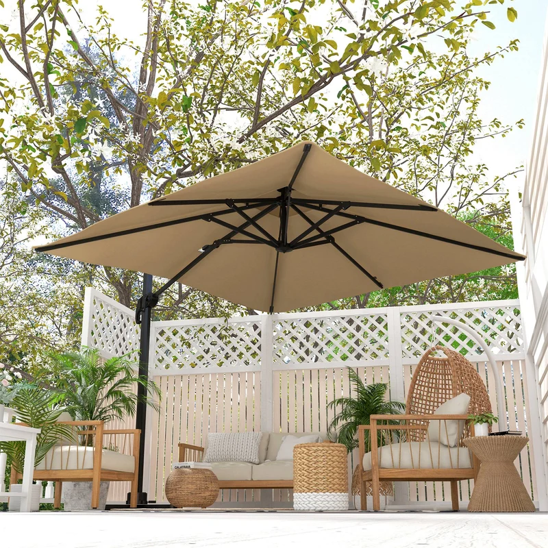 Outsunny Sombrilla De Jardín Inclinable 300x300 Cm Parasol De Aluminio Caqui