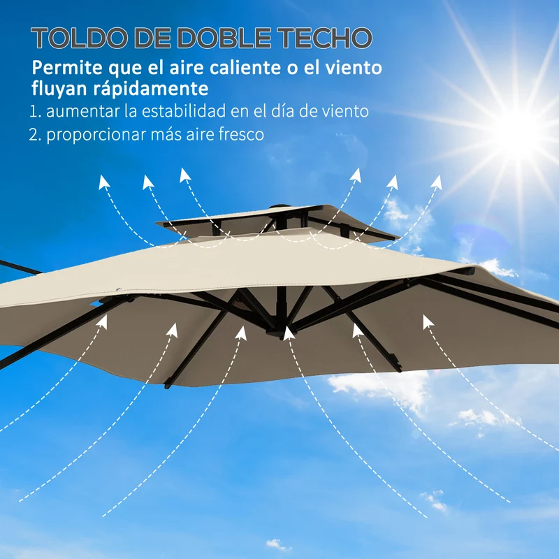 Outsunny Sombrilla De Jardín Inclinable 300x300 Cm Parasol De Aluminio Caqui
