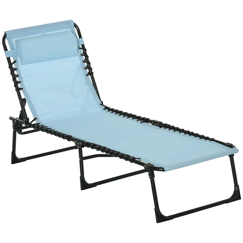 Outsunny Tumbona Plegable Reclinable En 4 Posiciones Con Marco De Acero Azul