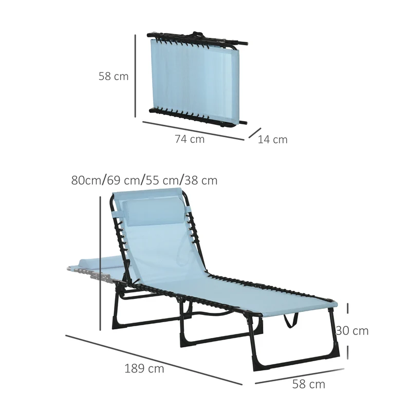 Outsunny Tumbona Plegable Reclinable En 4 Posiciones Con Marco De Acero Azul