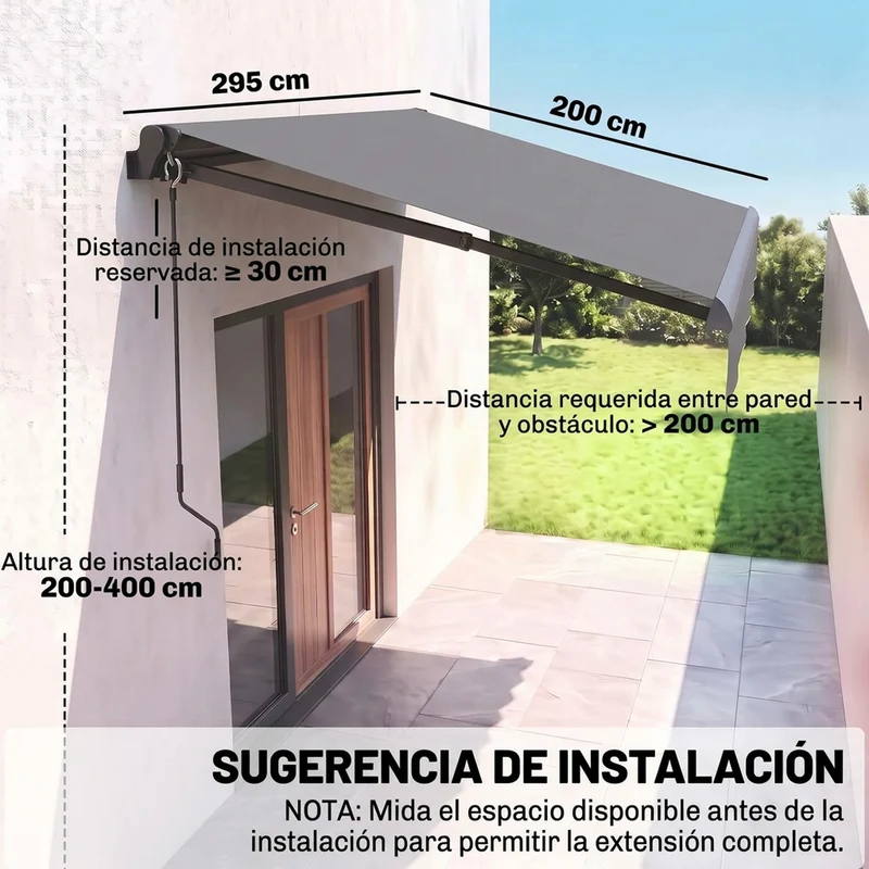 Outsunny Toldo Manual Retráctil 3x2 M Ajustable Con Manivela Protección Uv50+