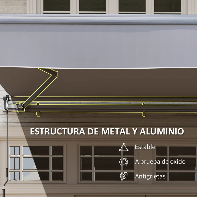 Outsunny Toldo Manual Retráctil 3x2 M Ajustable Con Manivela Protección Uv50+