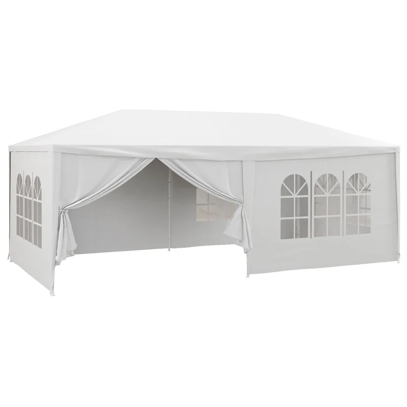 Outsunny Carpa De Jardín 6x3 M Con 4 Ventanas 2 Puertas Con Cremallera Blanco