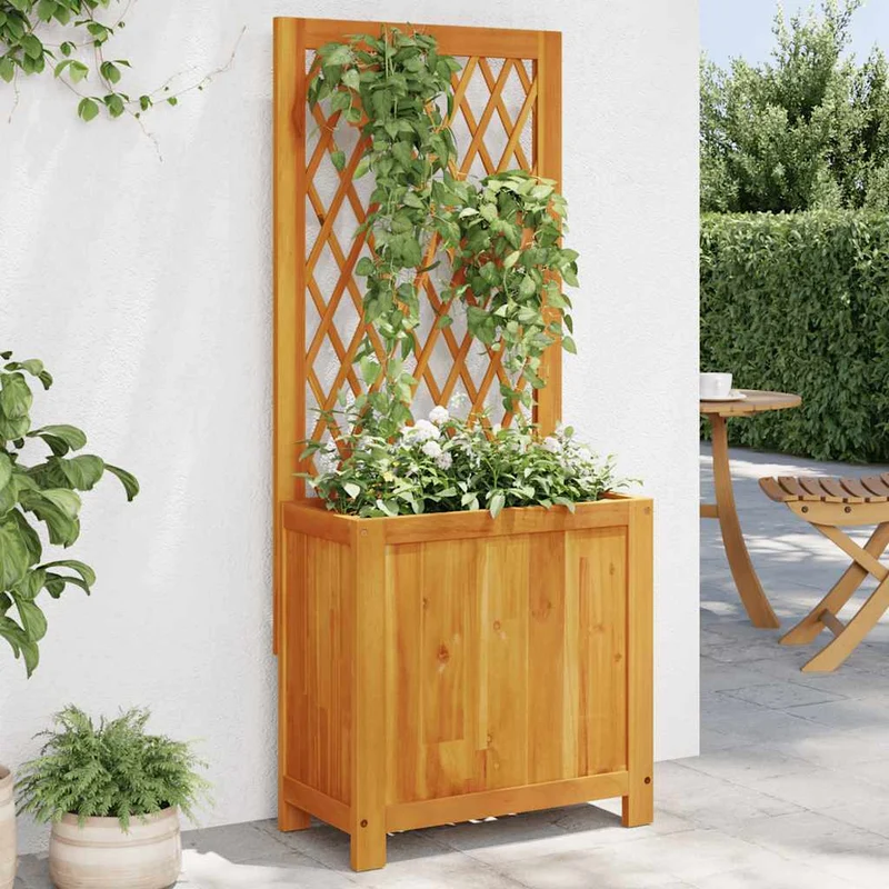 Jardinera Con Enrejado Y Estante Acacia Maciza 55x29,5x132 Cm