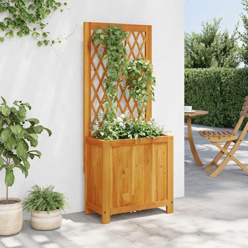 Jardinera Con Enrejado Y Estante Acacia Maciza 55x29,5x132 Cm
