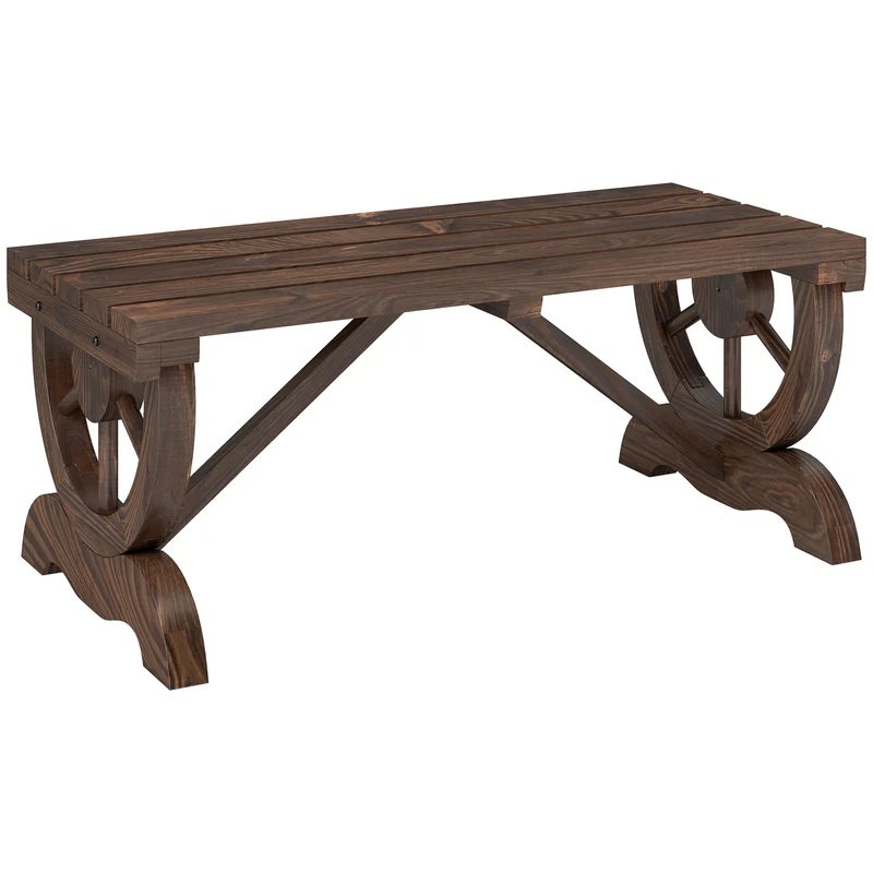 Outsunny Banco De Jardín Con Ruedas Decorativas 98x50x39,5 Cm Carbonizado
