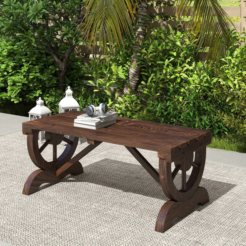 Outsunny Banco De Jardín Con Ruedas Decorativas 98x50x39,5 Cm Carbonizado