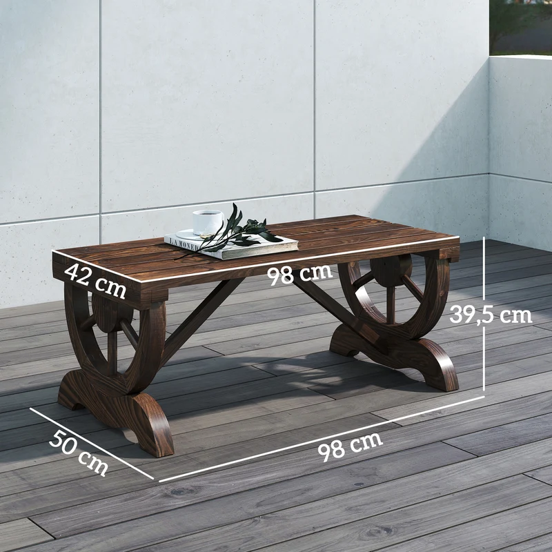 Outsunny Banco De Jardín Con Ruedas Decorativas 98x50x39,5 Cm Carbonizado