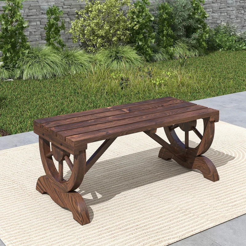 Outsunny Banco De Jardín Con Ruedas Decorativas 98x50x39,5 Cm Carbonizado