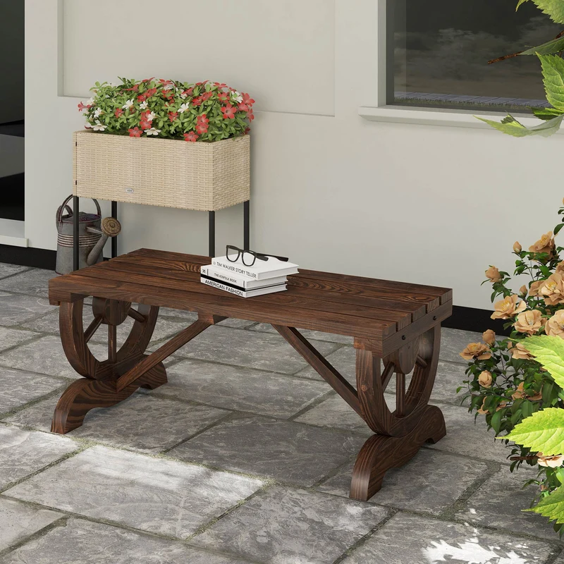 Outsunny Banco De Jardín Con Ruedas Decorativas 98x50x39,5 Cm Carbonizado