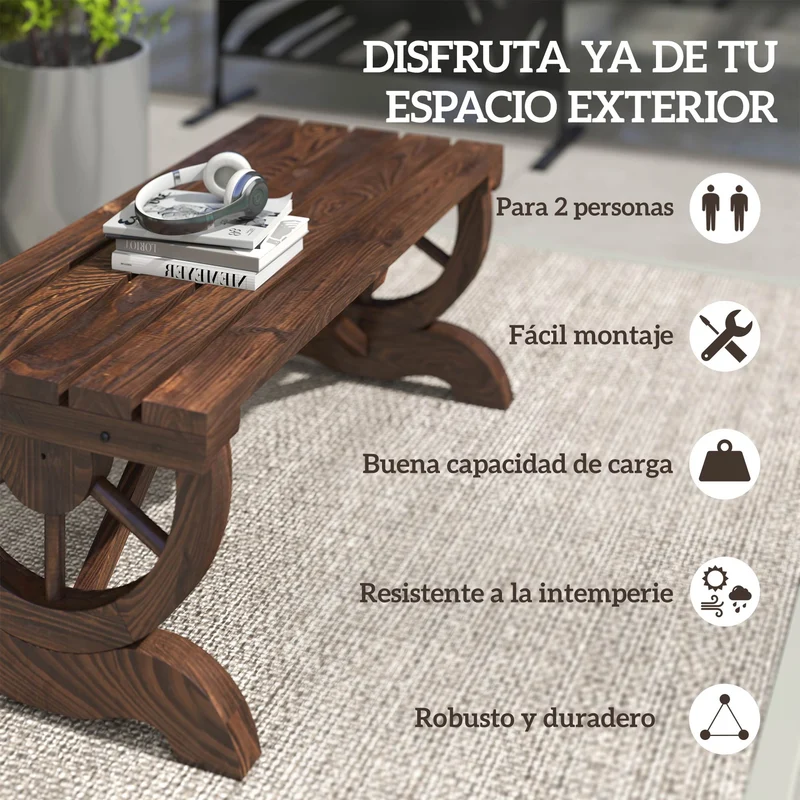 Outsunny Banco De Jardín Con Ruedas Decorativas 98x50x39,5 Cm Carbonizado