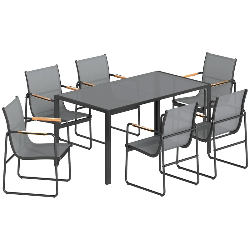 Outsunny Conjunto De Mesa Y Sillas Jardín De 7 Piezas Con Sillas Transpirables