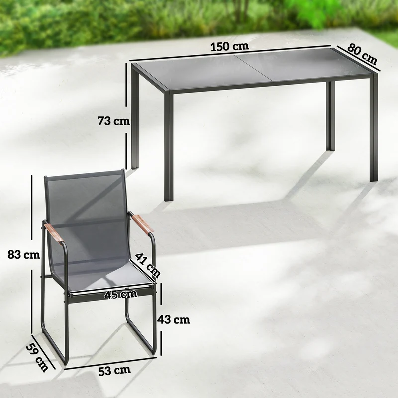 Outsunny Conjunto De Mesa Y Sillas Jardín De 7 Piezas Con Sillas Transpirables