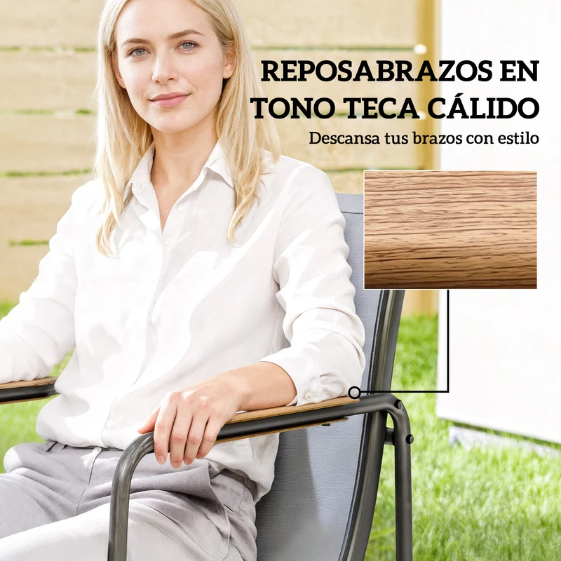 Outsunny Conjunto De Mesa Y Sillas Jardín De 7 Piezas Con Sillas Transpirables