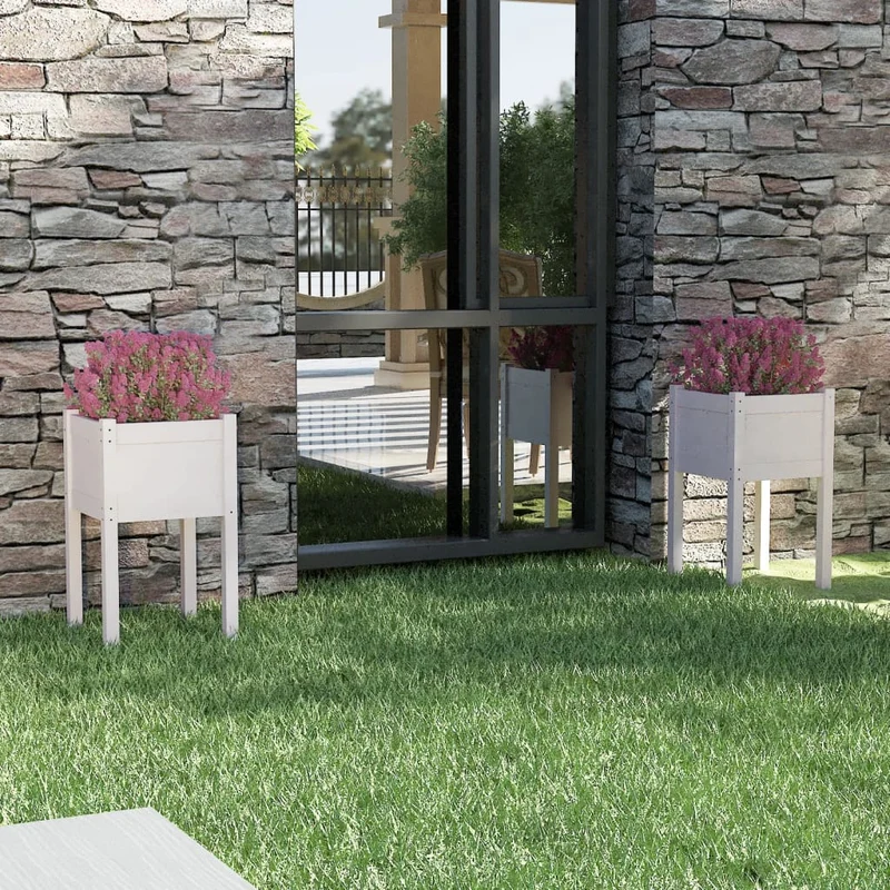 Jardineras 2 Unidades Madera Maciza De Pino Blanco 40x40x70 Cm