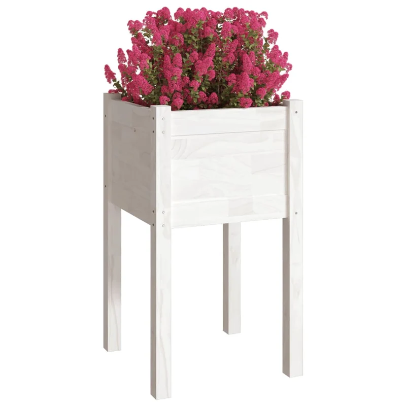 Jardineras 2 Unidades Madera Maciza De Pino Blanco 40x40x70 Cm