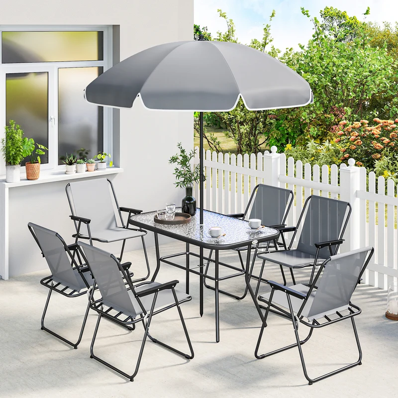 Outsunny Conjunto De Mesa Y Sillas Jardín De 8 Piezas Gris