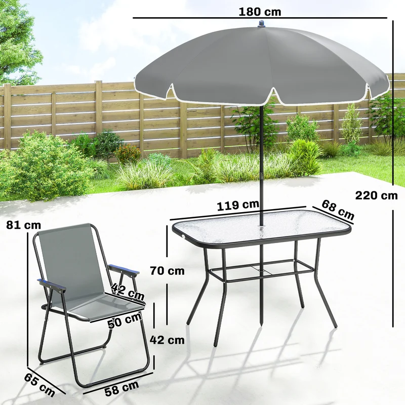 Outsunny Conjunto De Mesa Y Sillas Jardín De 8 Piezas Gris