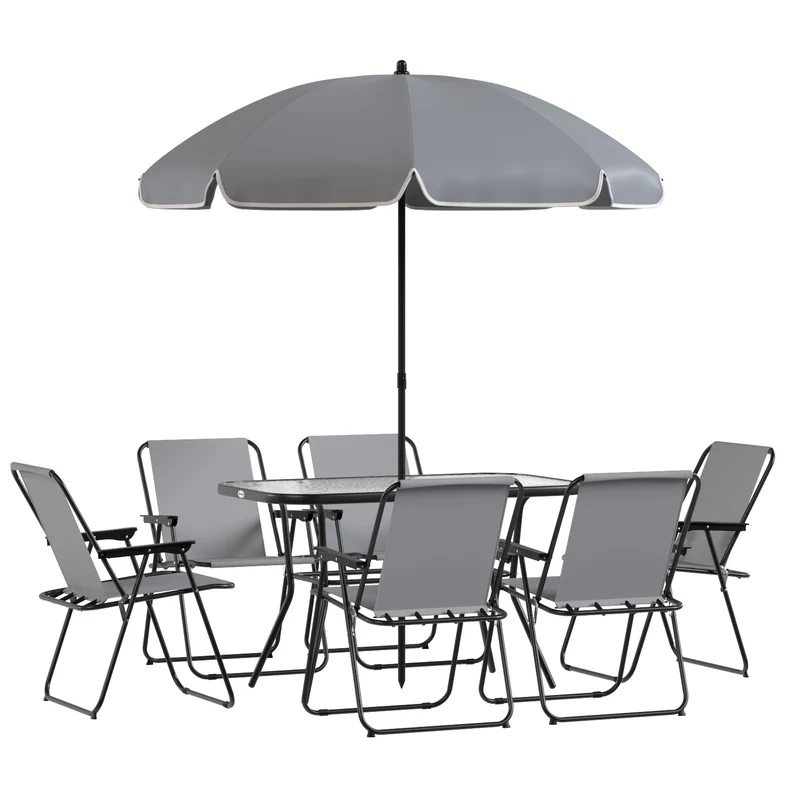 Outsunny Conjunto De Mesa Y Sillas Jardín De 8 Piezas Gris