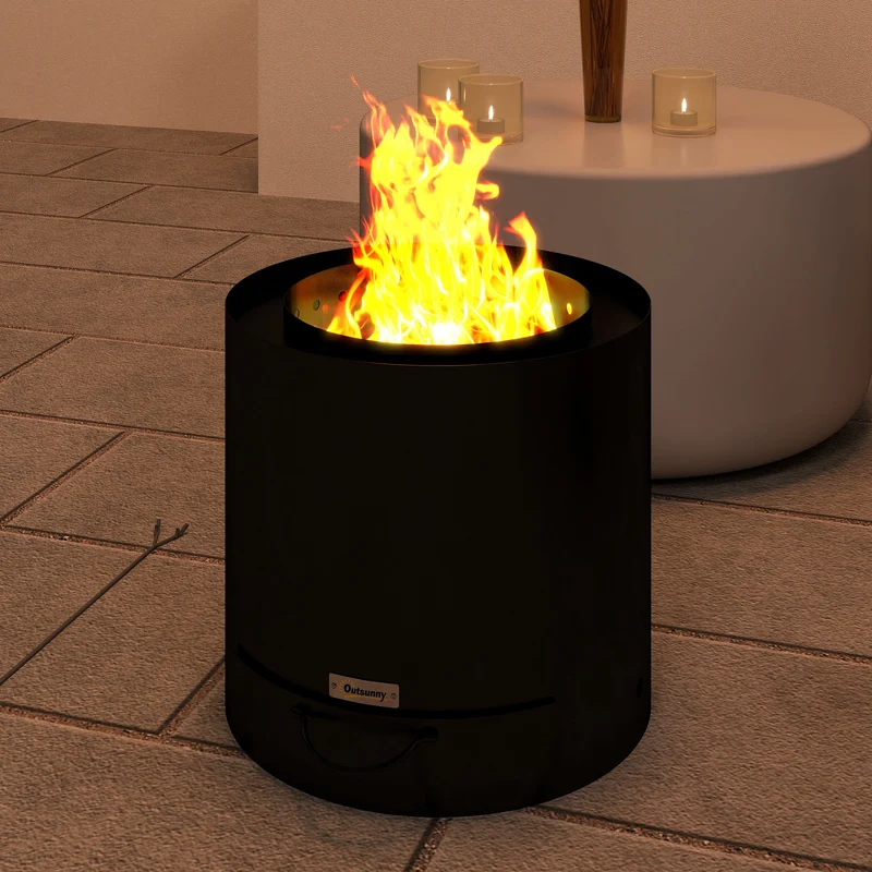 Outsunny Brasero Exterior Redondo Ø45x42 Cm De Acero Con Atizador Y Bandeja