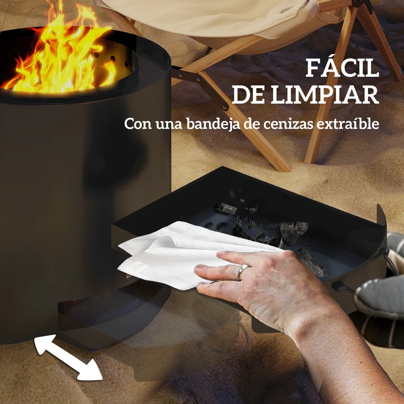 Outsunny Brasero Exterior Redondo Ø45x42 Cm De Acero Con Atizador Y Bandeja