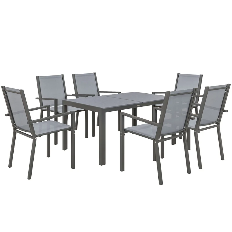 Outsunny Conjunto De Mesa Y Sillas Jardín De 7 Piezas Con Sillas Apilables Gris
