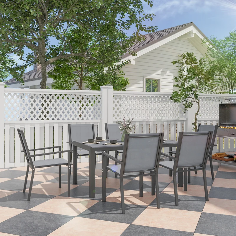 Outsunny Conjunto De Mesa Y Sillas Jardín De 7 Piezas Con Sillas Apilables Gris