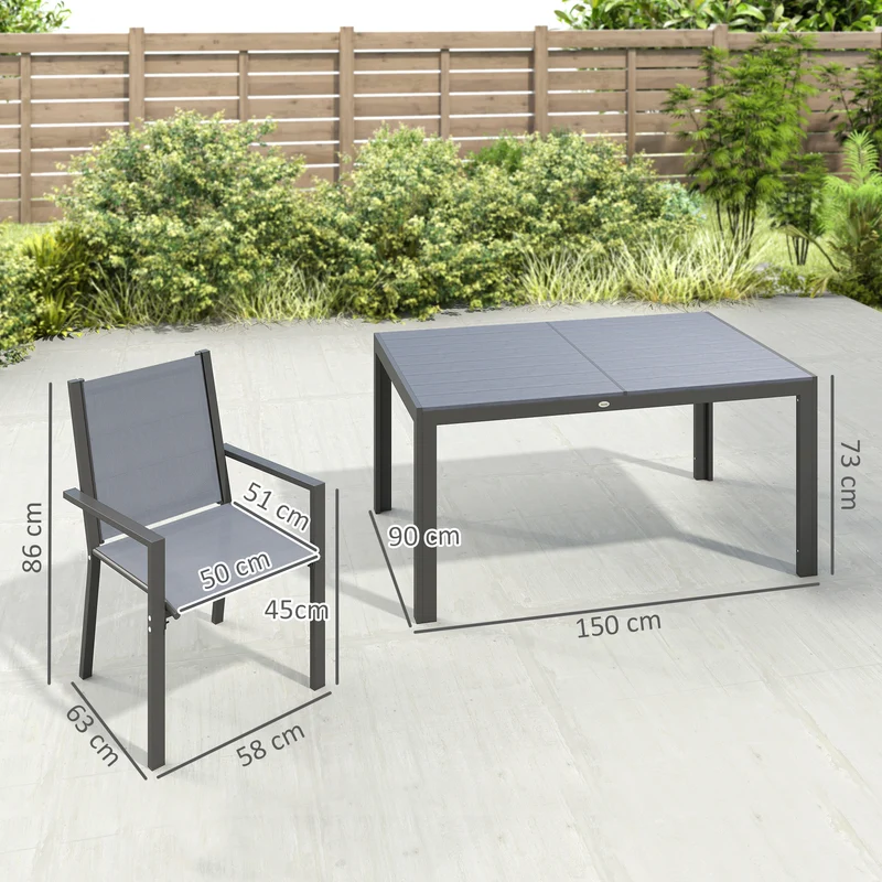 Outsunny Conjunto De Mesa Y Sillas Jardín De 7 Piezas Con Sillas Apilables Gris