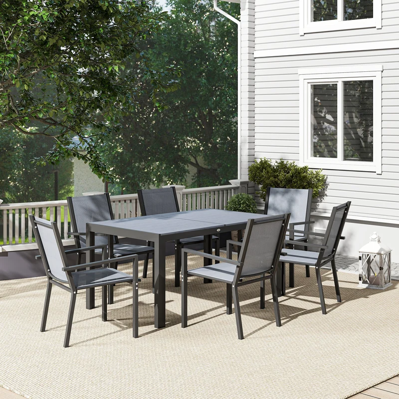 Outsunny Conjunto De Mesa Y Sillas Jardín De 7 Piezas Con Sillas Apilables Gris