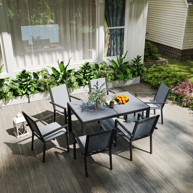 Outsunny Conjunto De Mesa Y Sillas Jardín De 7 Piezas Con Sillas Apilables Gris