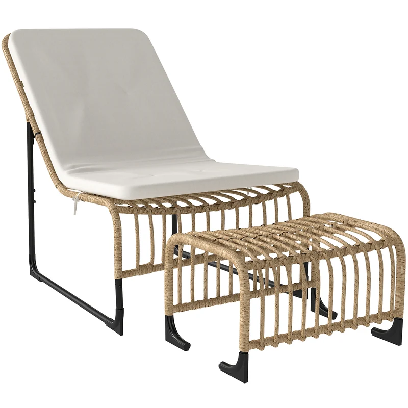 Outsunny Conjunto De Sillón De Jardín Con Reposapiés De Ratán Sintético Beige