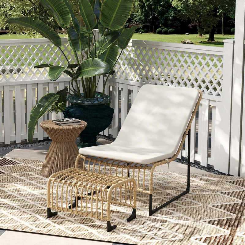 Outsunny Conjunto De Sillón De Jardín Con Reposapiés De Ratán Sintético Beige