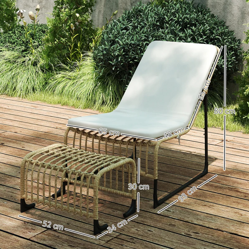 Outsunny Conjunto De Sillón De Jardín Con Reposapiés De Ratán Sintético Beige