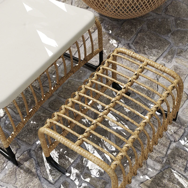 Outsunny Conjunto De Sillón De Jardín Con Reposapiés De Ratán Sintético Beige