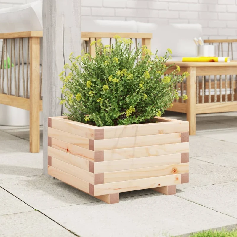 Jardinera De Madera Maciza De Pino 40x40x26,5 Cm