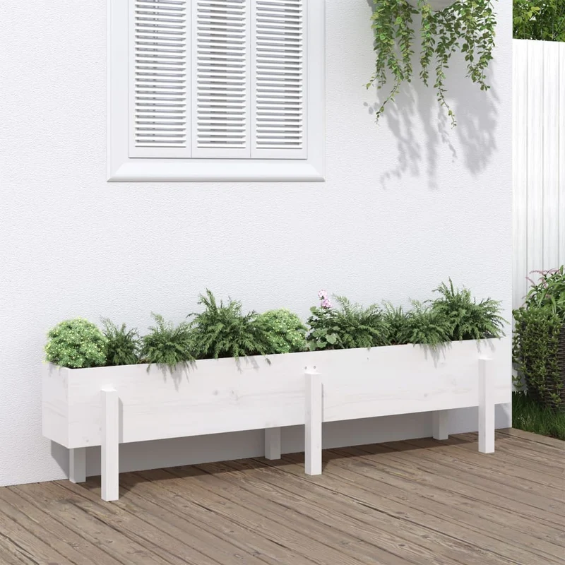 Arriate Elevado De Jardín Madera Maciza Pino Blanco 160x30x38cm
