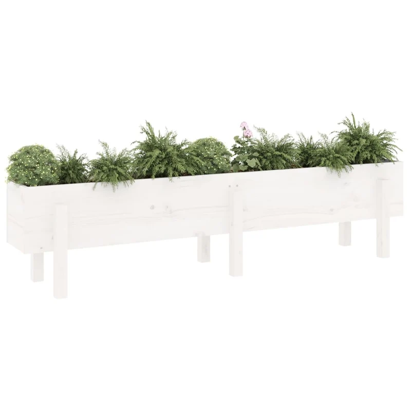 Arriate Elevado De Jardín Madera Maciza Pino Blanco 160x30x38cm
