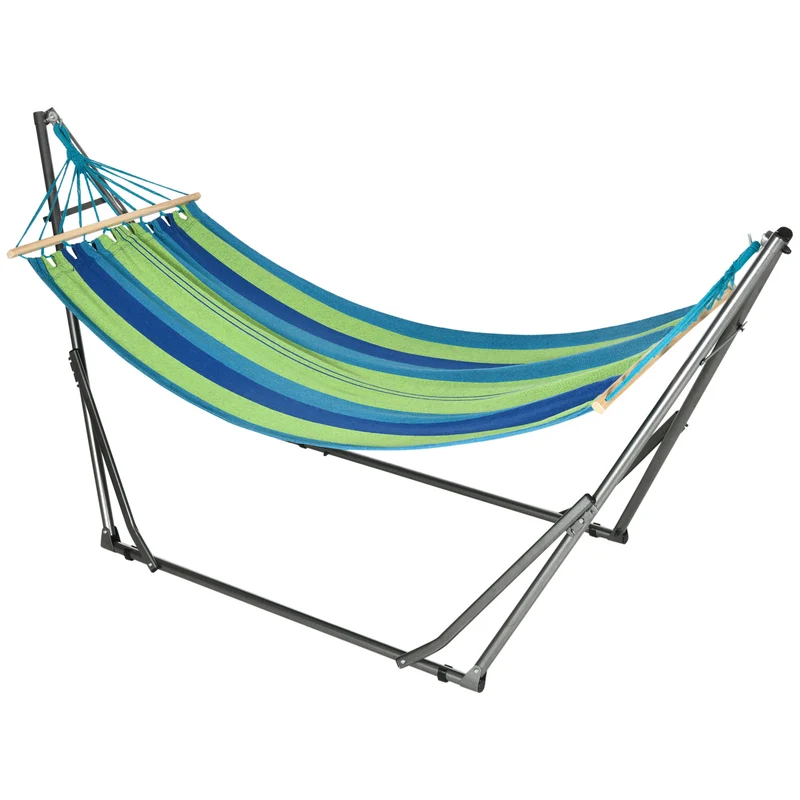 Outsunny Hamaca Con Soporte Plegable 2 En 1 Tendedero Con Barra 270x100x94 Cm