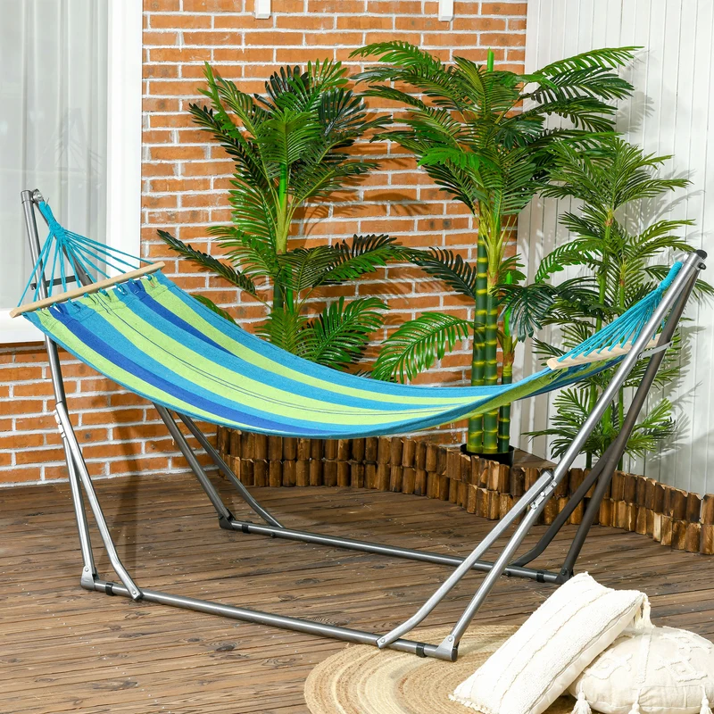 Outsunny Hamaca Con Soporte Plegable 2 En 1 Tendedero Con Barra 270x100x94 Cm