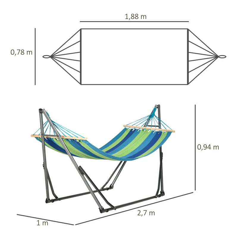 Outsunny Hamaca Con Soporte Plegable 2 En 1 Tendedero Con Barra 270x100x94 Cm