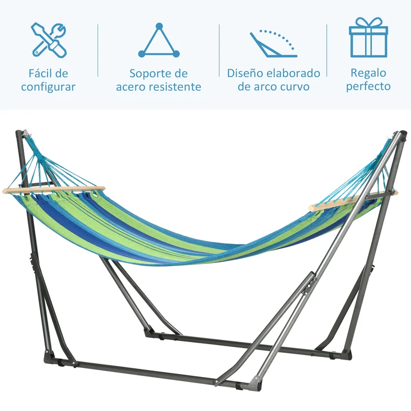 Outsunny Hamaca Con Soporte Plegable 2 En 1 Tendedero Con Barra 270x100x94 Cm