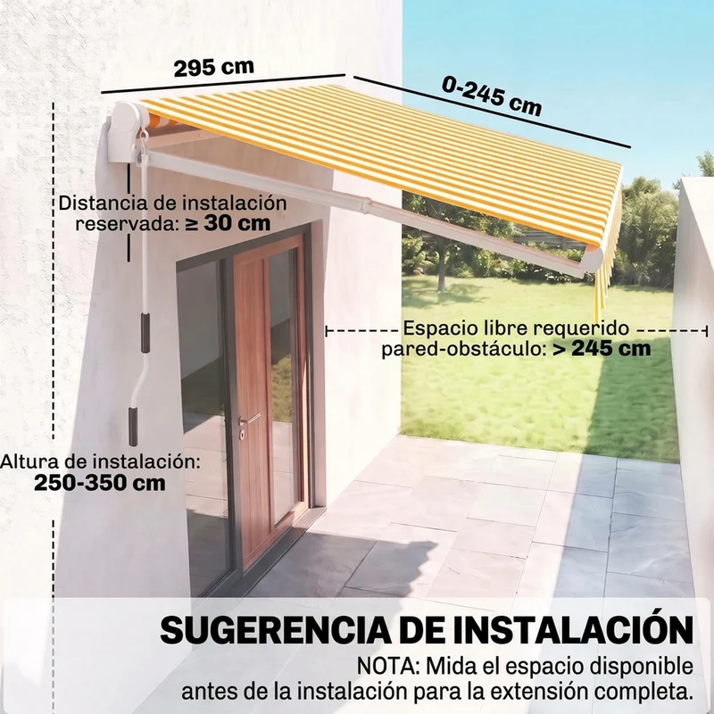 Outsunny Toldo Manual Retráctil Plegable Con Manivela Exterior 295x245cm Naranja