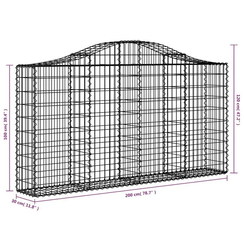 Cestas De Gaviones 12 Uds Forma Arco Hierro 200x30x100/120 Cm